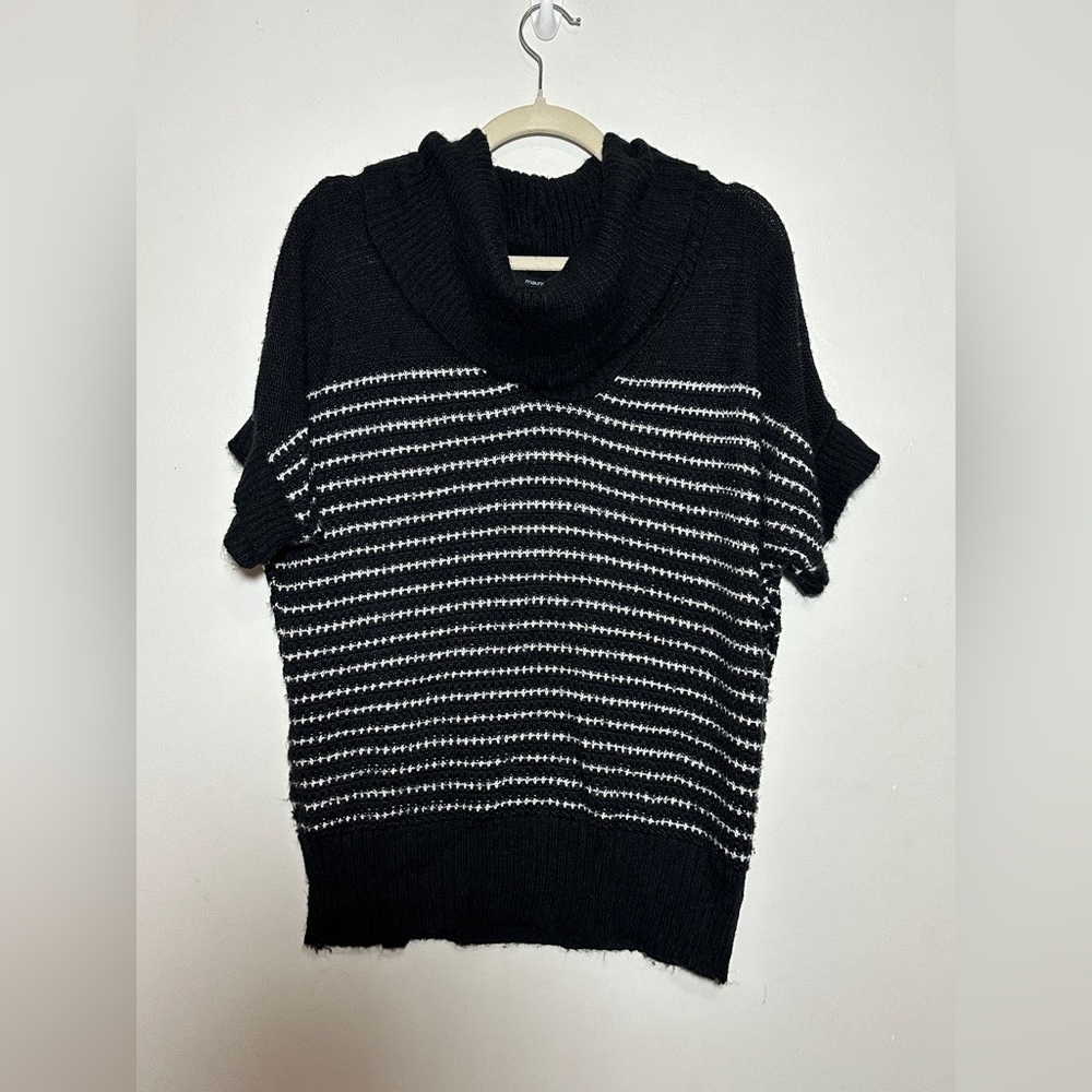 Maurice’s Black and White Striped Cowl Neck Short Sleeve Women's Sweater Size L